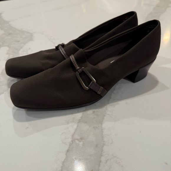 Munro Shoes - Munro Cindi Block Heel Slip On Loafer Stretch Fabric Pump Womens Size 8SS Brown